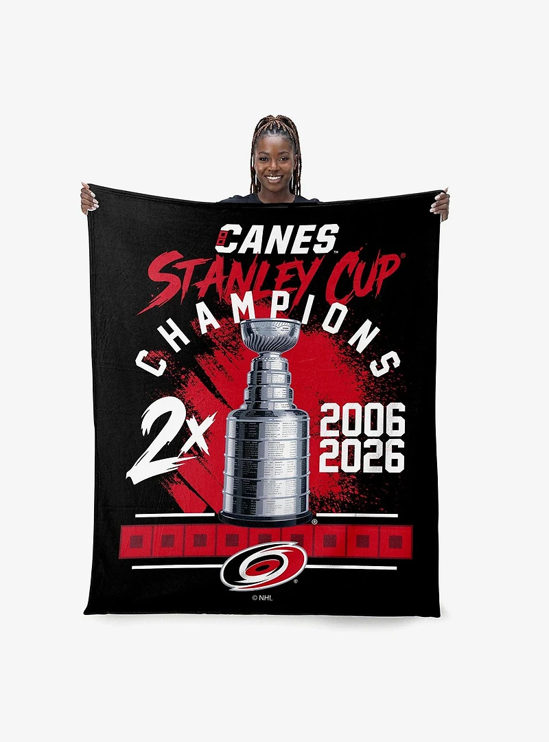 NHL Carolina Hurricanes Stanley Cup Multi-Champ Trophy Case Silk Touch Throw Blanket