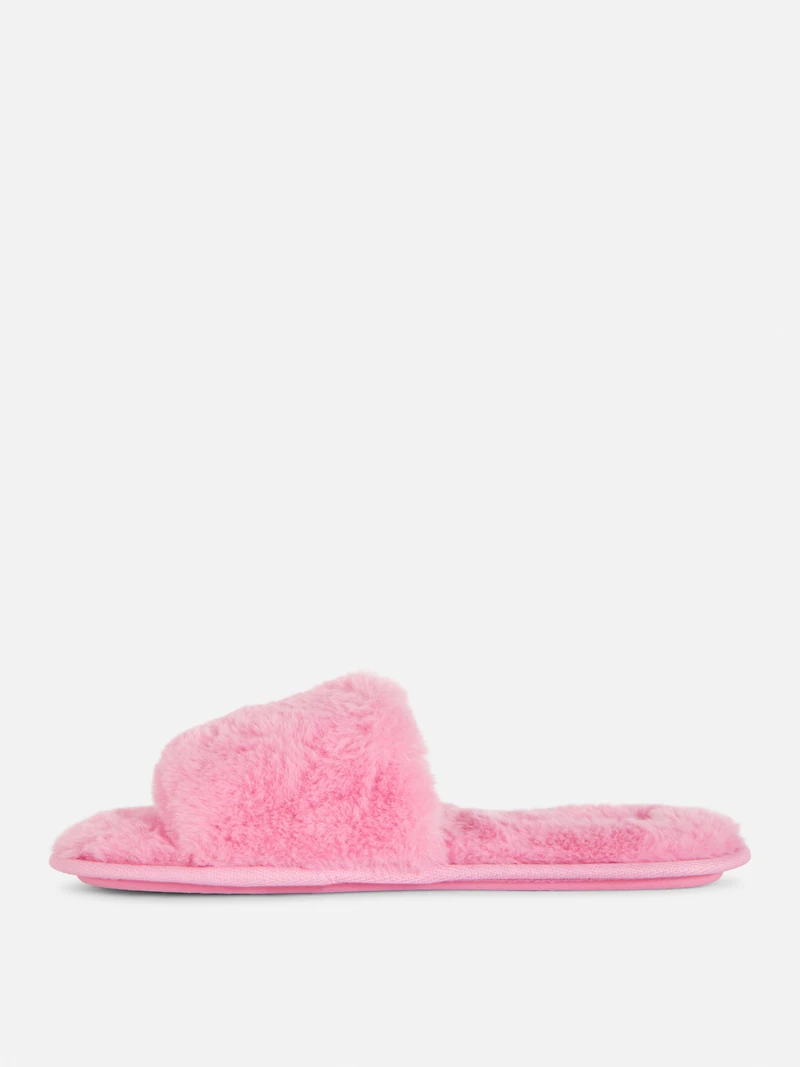 Women's Light Pink Faux Fur Slippers