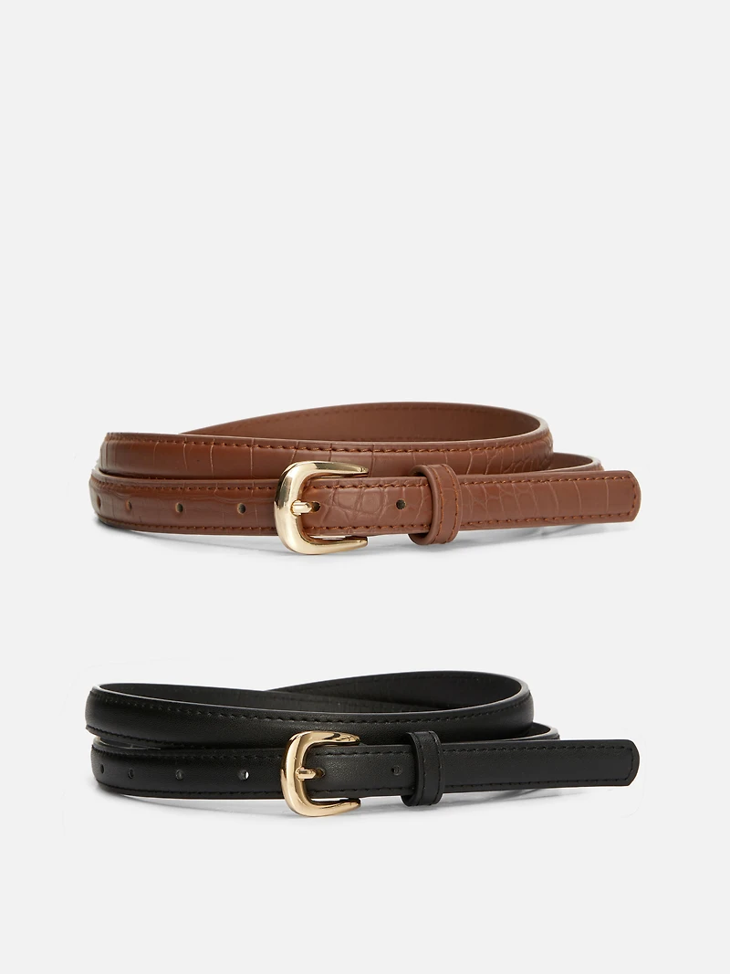 2-Pack Skinny Faux Leather Belts