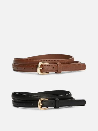 2-Pack Skinny Faux Leather Belts