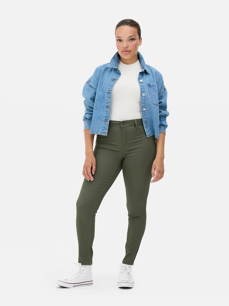 Women's Olive Essential Mid-Rise Skinny Jeans | Regul