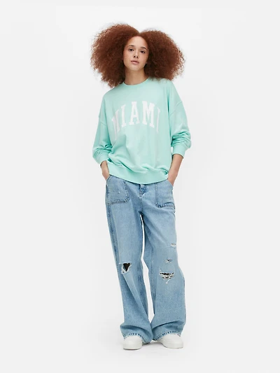 Women's Light Green Miami Lettering Oversized Sweatshirt