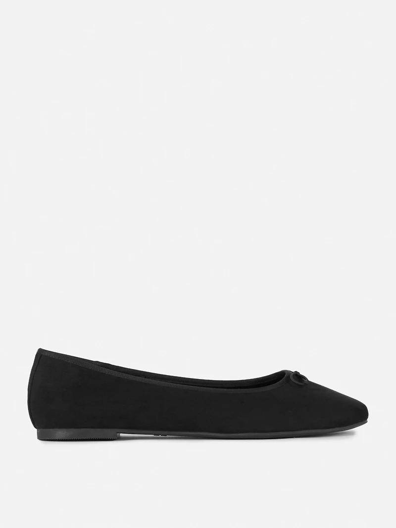 Women's Black Wide Fit Faux Suede Bow Ballerinas