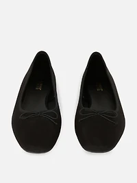 Women's Black Wide Fit Faux Suede Bow Ballerinas