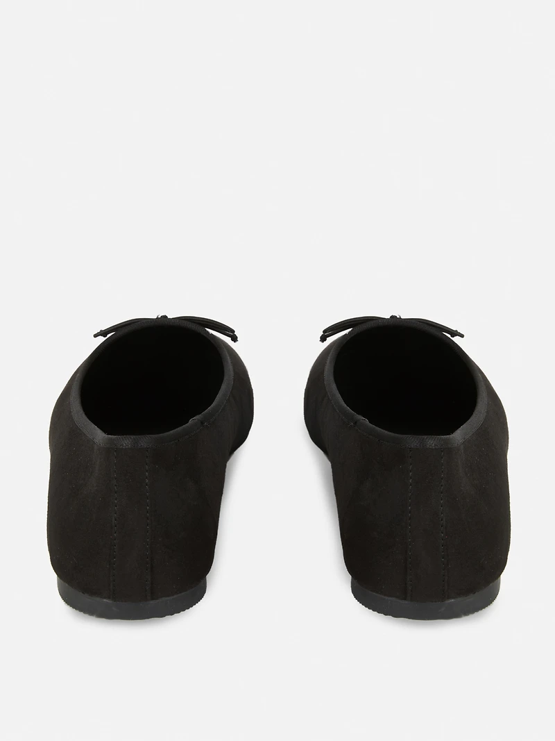 Women's Black Wide Fit Faux Suede Bow Ballerinas