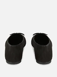 Women's Black Wide Fit Faux Suede Bow Ballerinas