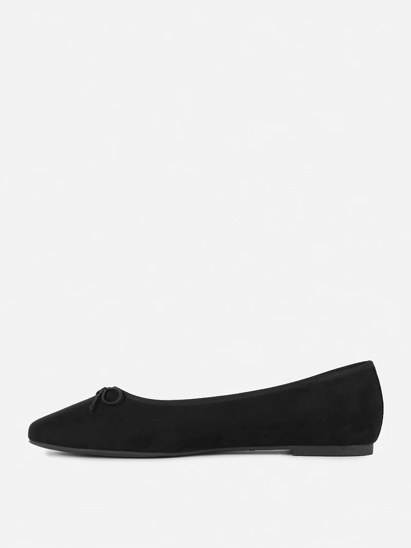 Women's Black Wide Fit Faux Suede Bow Ballerinas