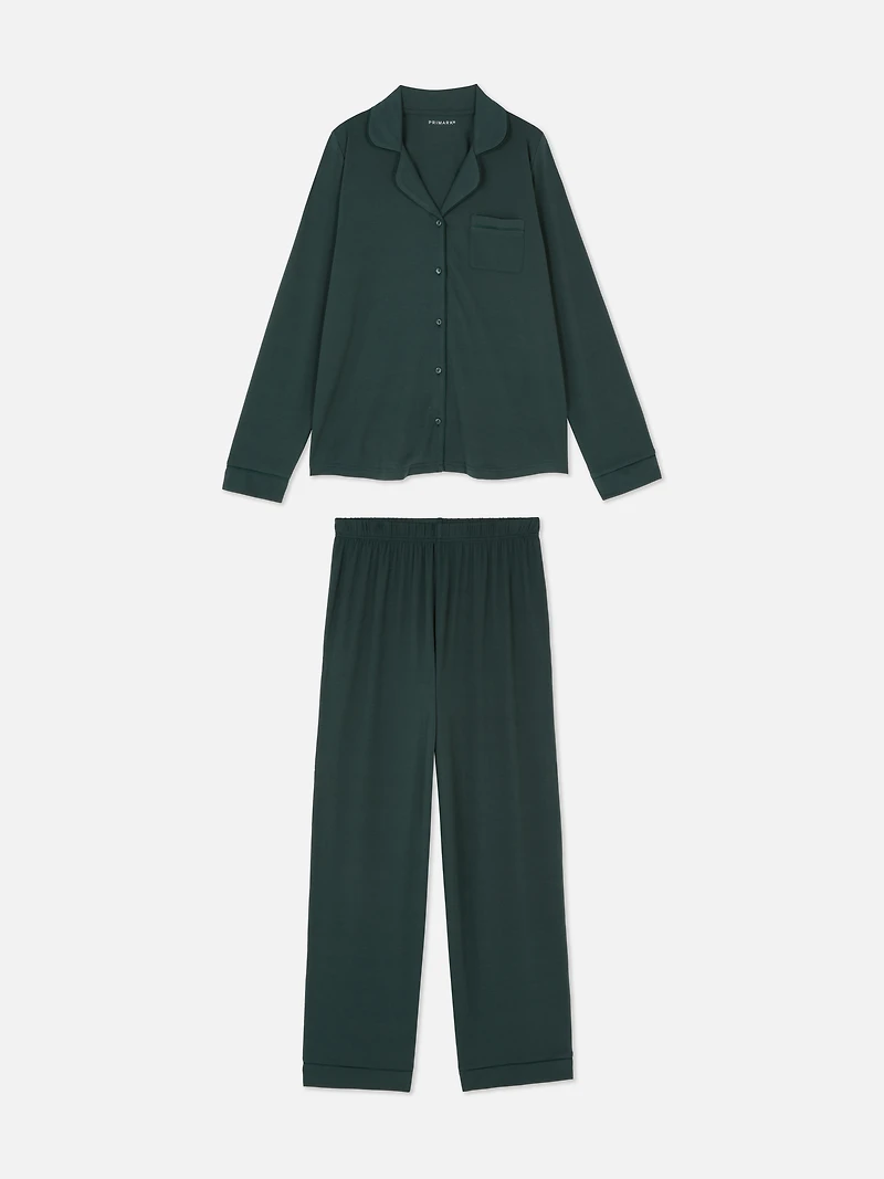 Jersey Knit Long Sleeve Boyfriend Pajama Set