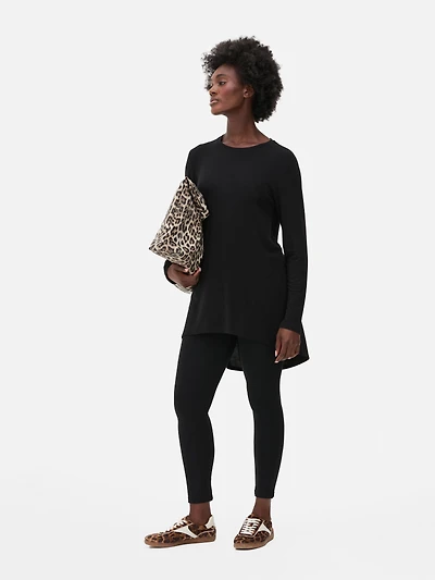 Long Sleeve Long Curved Hem Top