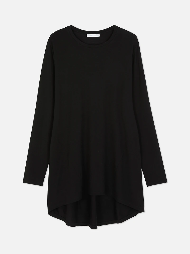 Long Sleeve Long Curved Hem Top