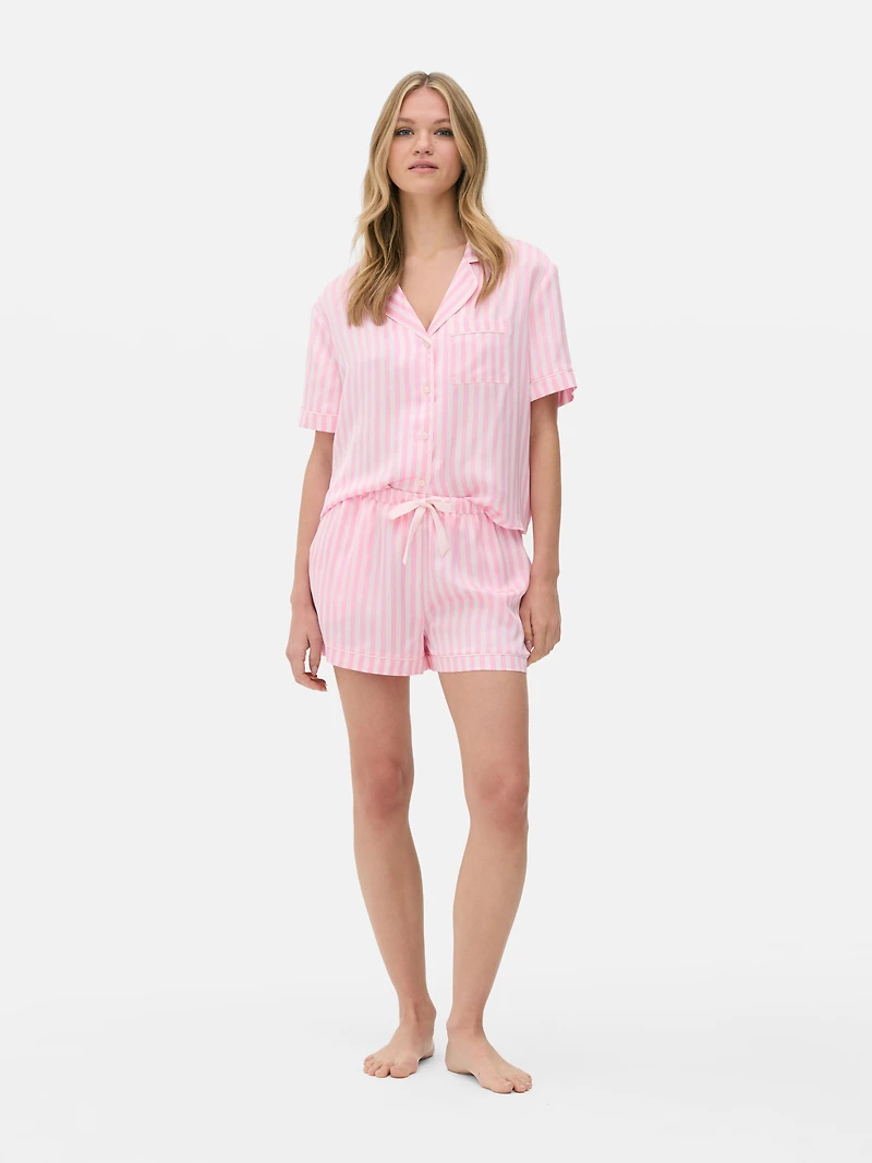 Striped Satin Boyfriend Short Pajamas
