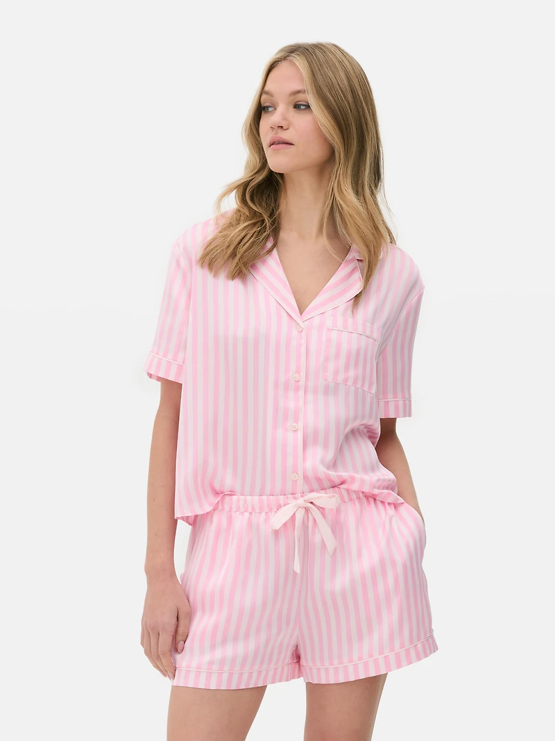 Striped Satin Boyfriend Short Pajamas