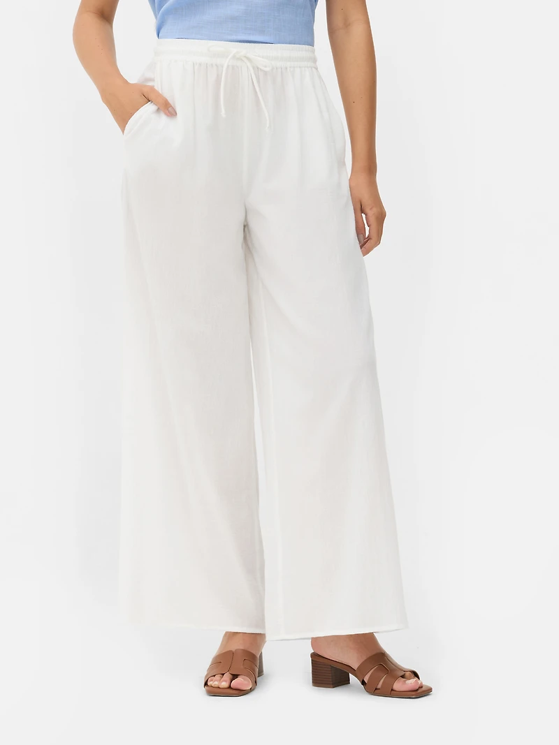 Women's White Drawstring Beach Pants