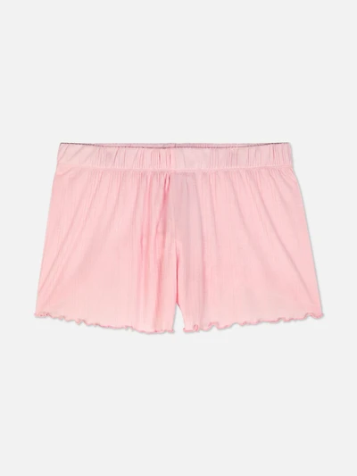 Women's Pink Jersey Lettuce Trim Pajama Shorts