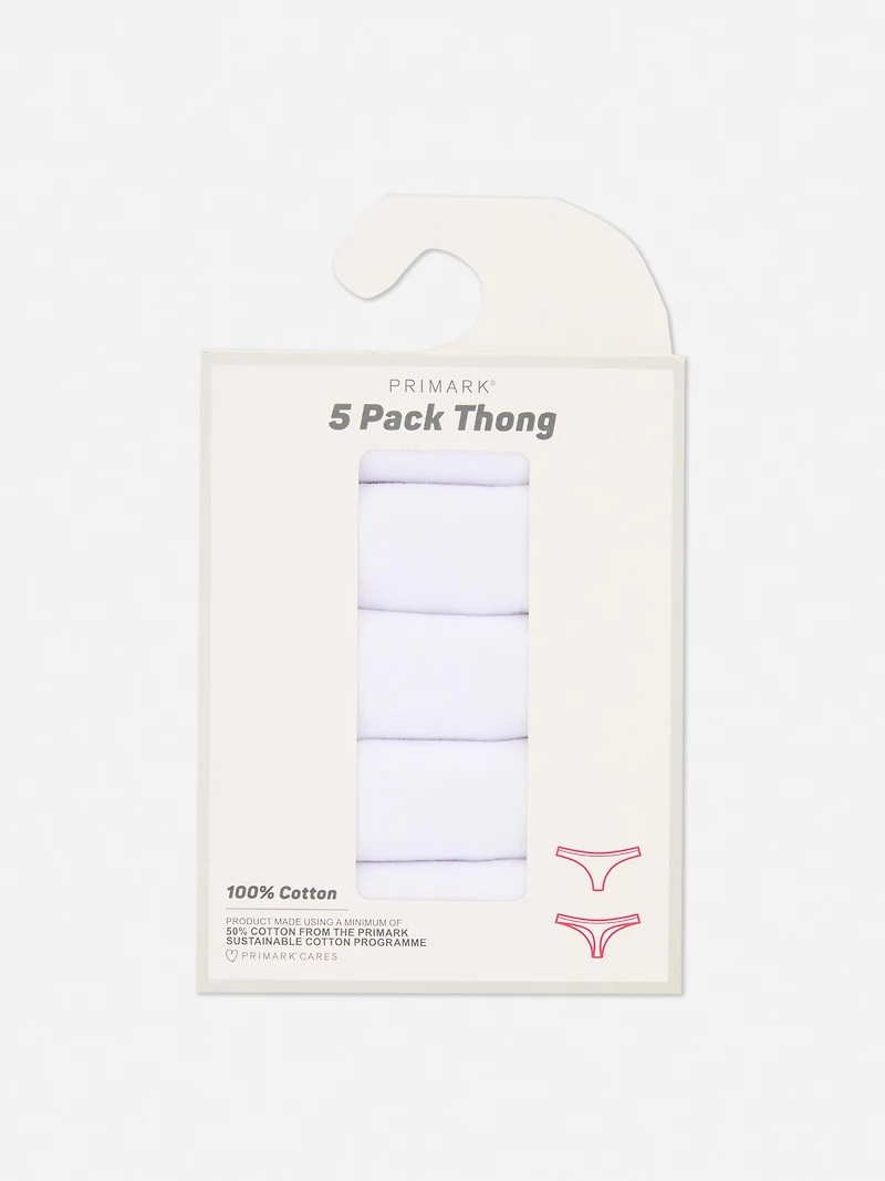 Women's White 5-Pack Essential Thongs