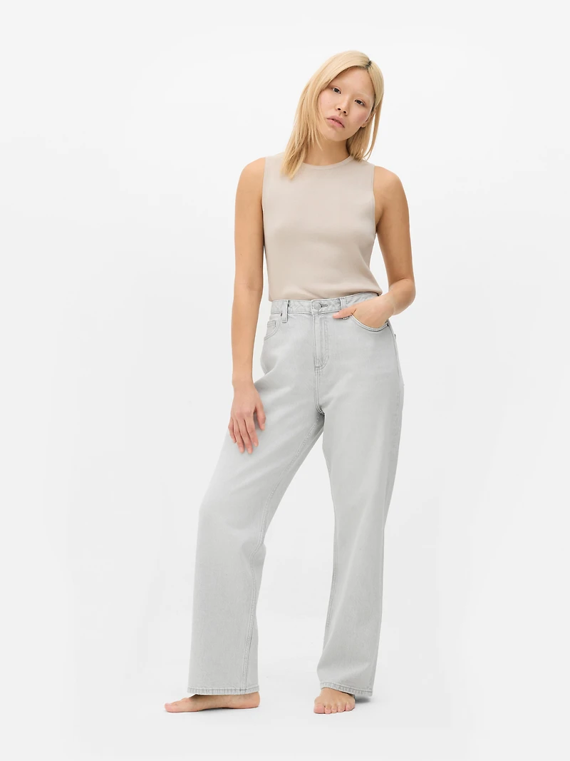 Women's Gray High-Waisted Straight-Leg Jeans