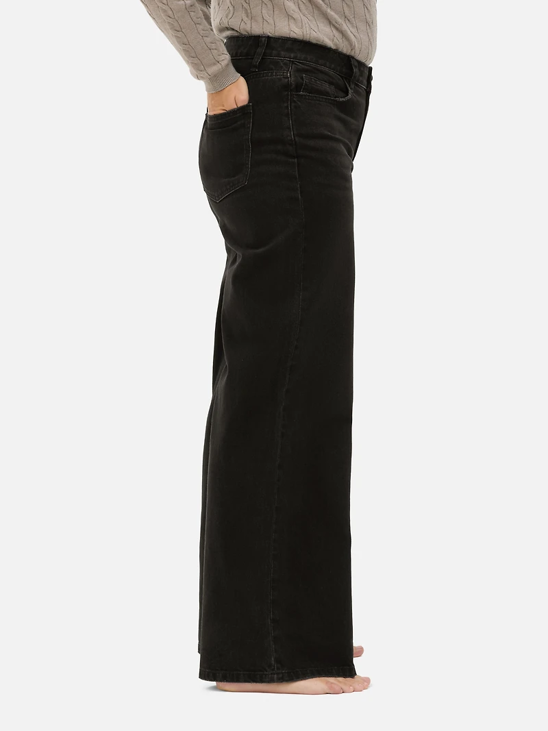 Women's Black Mid-Rise Wide-Leg Jeans