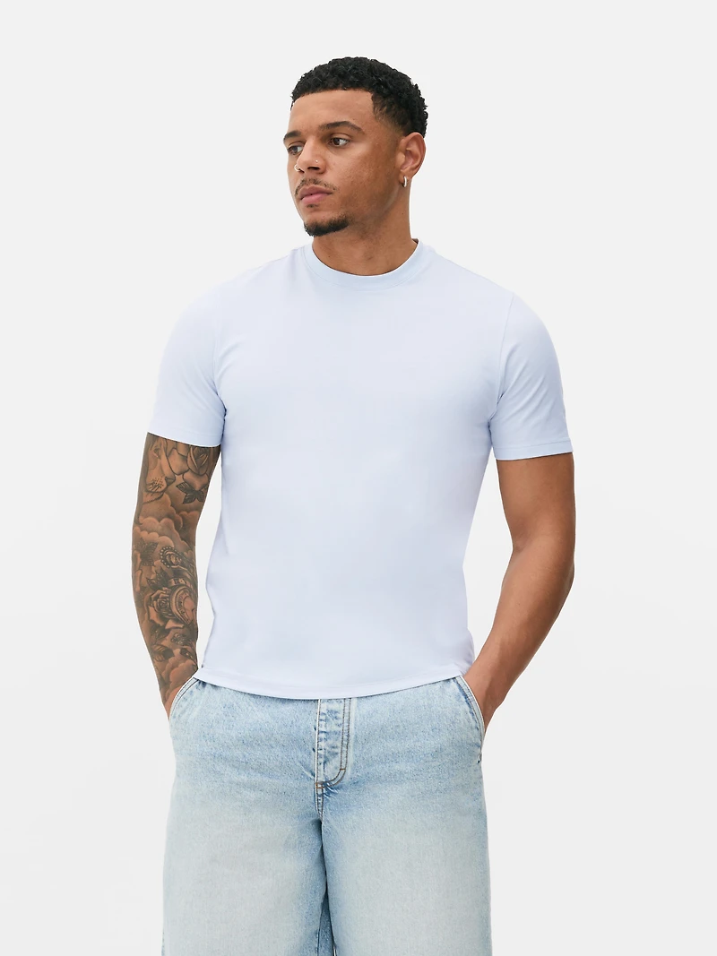 Men's Light Blue Slim Fit Cotton Rich T-Shirt