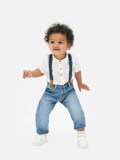 Shirt and Denim Jeans with Braces Set