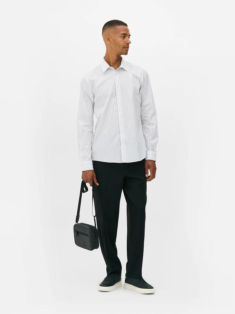 Men's White Striped Long Sleeve Shirt