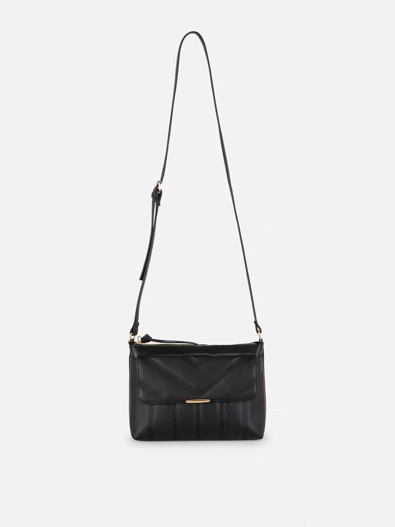 Faux Leather Quilted Crossbody Bag