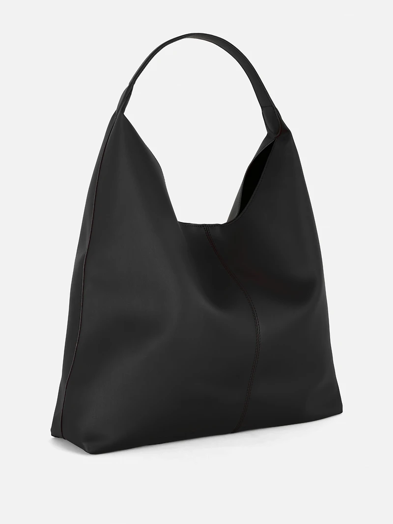 Faux Leather Scoop Shopper Bag