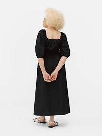 Poplin Shirred Midi Dress