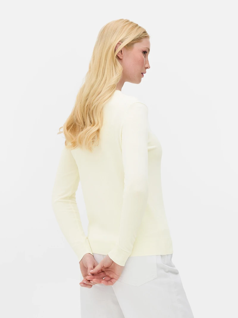 Women's Ivory Crew Neck Cardigan