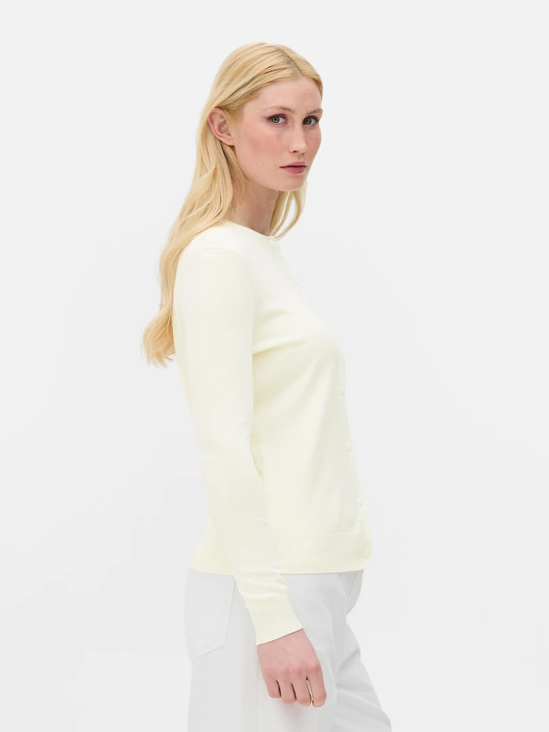 Women's Ivory Crew Neck Cardigan