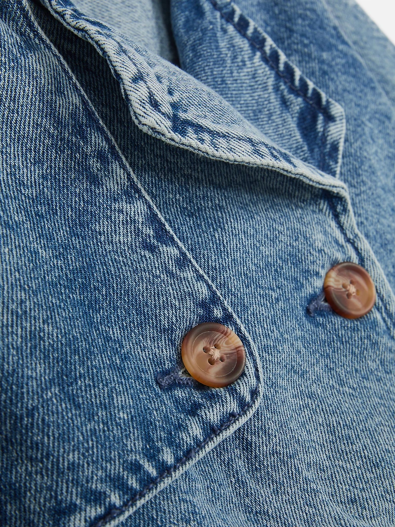 1.5-8yrs | Cropped Double-Breasted Denim Trench Coat