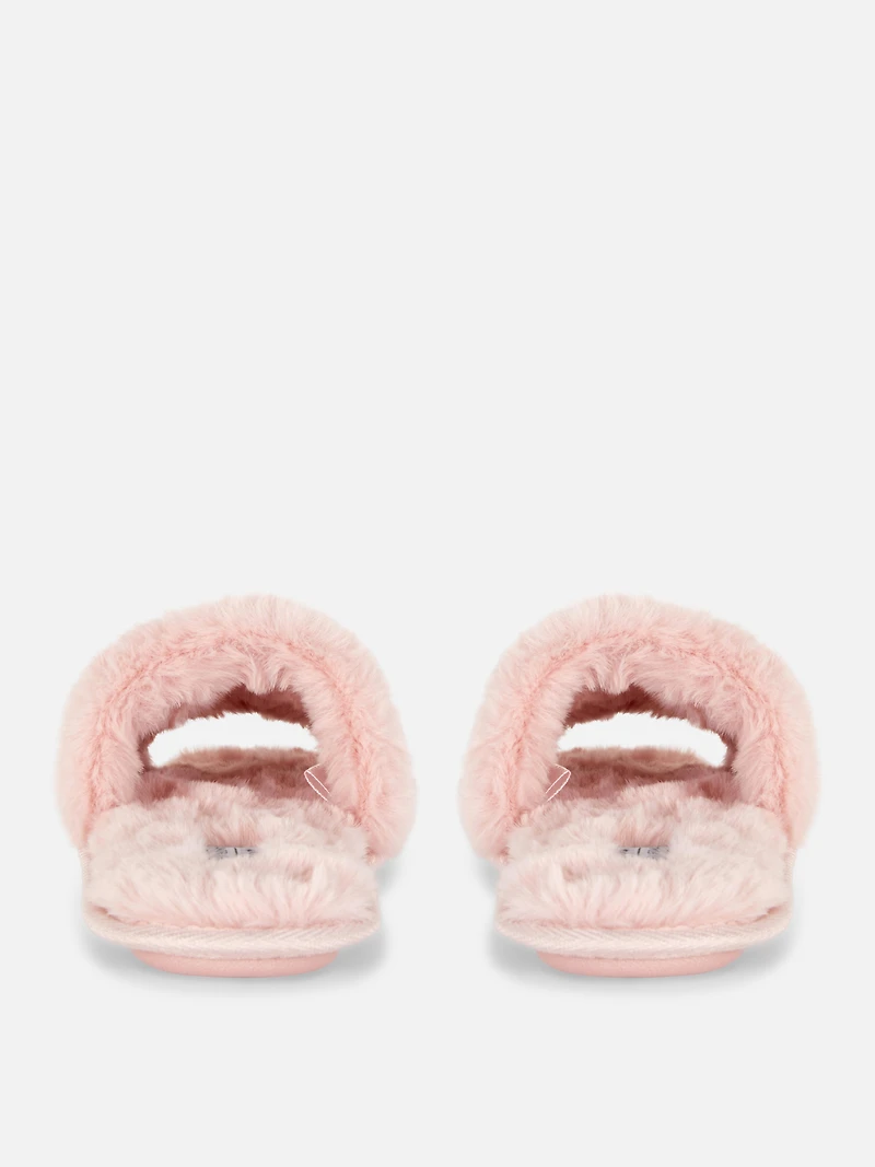 Women's Pink Fluffy Crossband Slippers