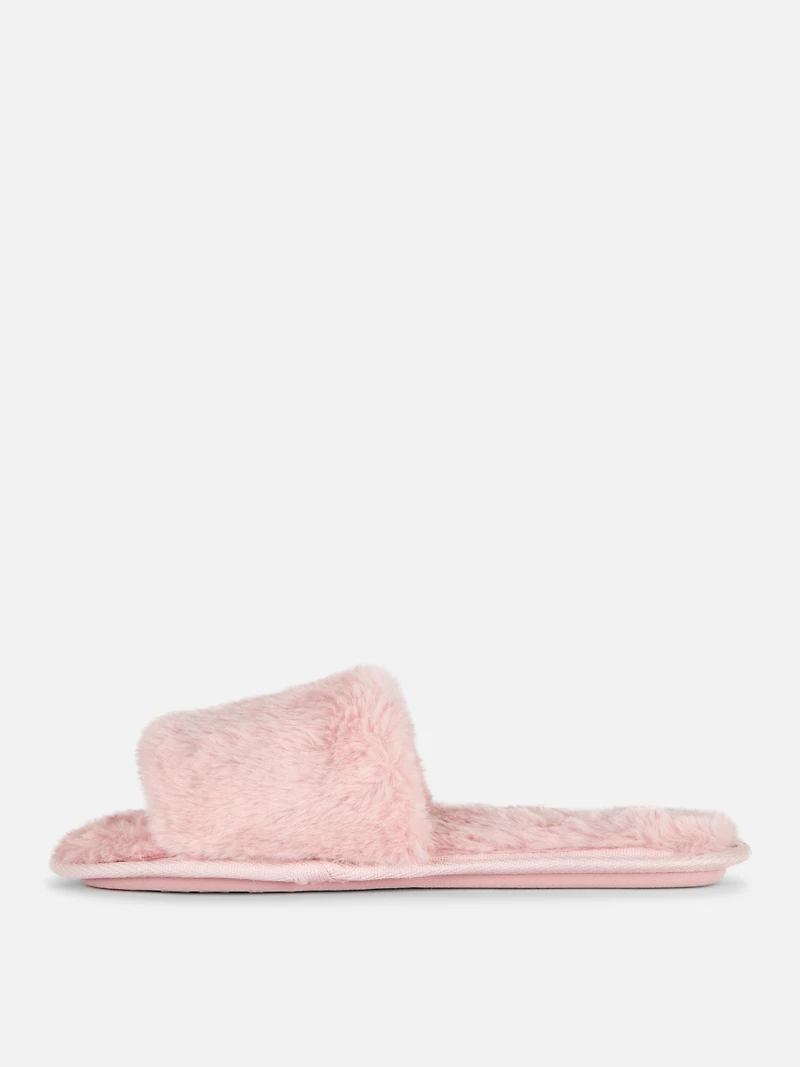 Women's Pink Fluffy Crossband Slippers