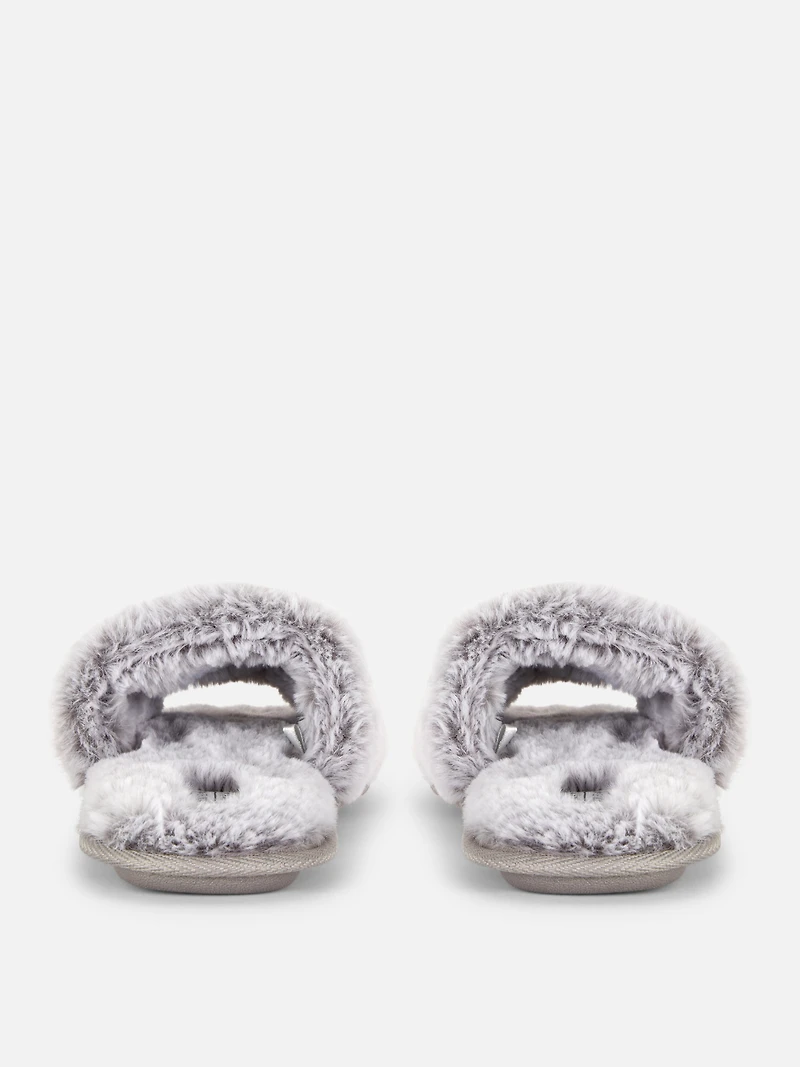 Women's Gray Fluffy Crossband Slippers