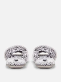 Women's Gray Fluffy Crossband Slippers
