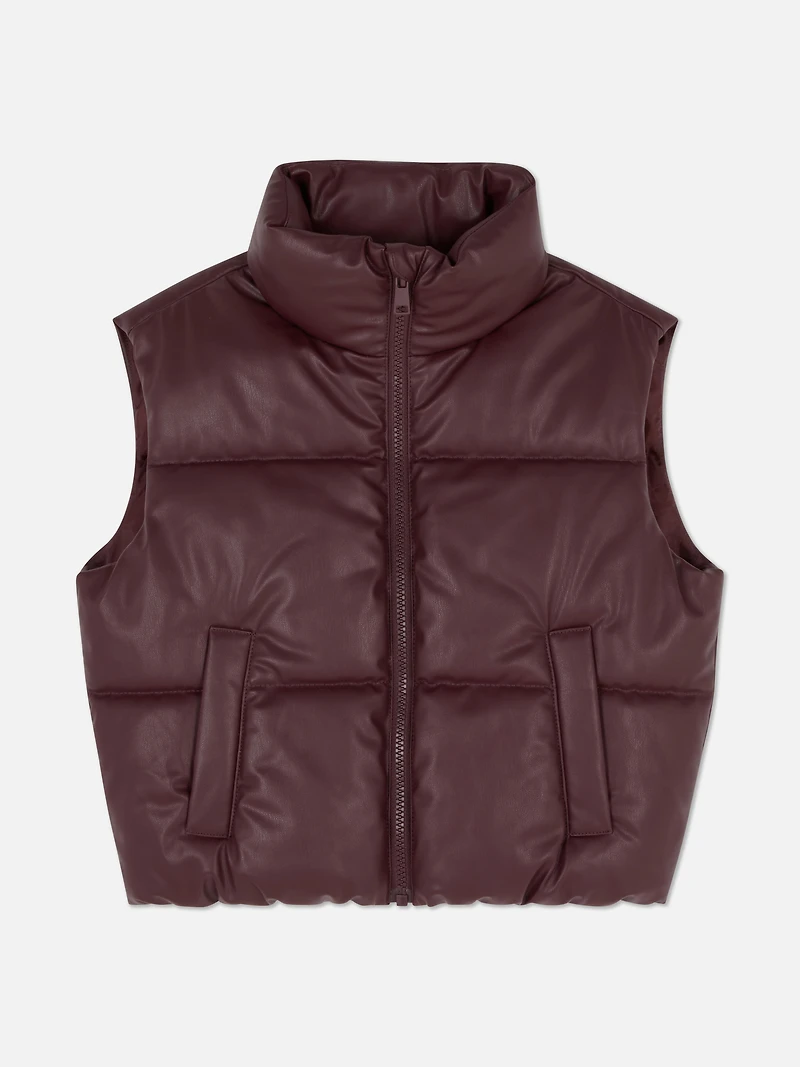7-15yrs | Faux Leather Puffer Gilet