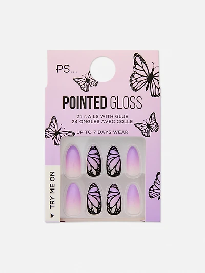 PS... Butterfly Pointed Gloss Faux Nails