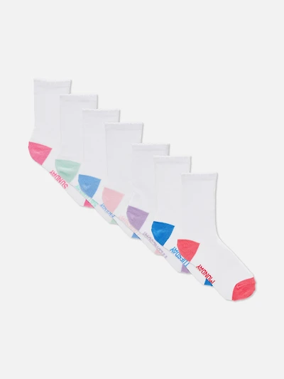 Girls White 7-Pack Days of the Week Ankle Socks