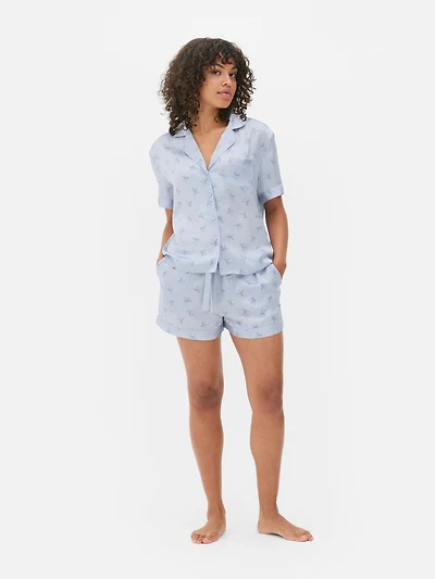 Satin Printed Boyfriend Short Pajama Set