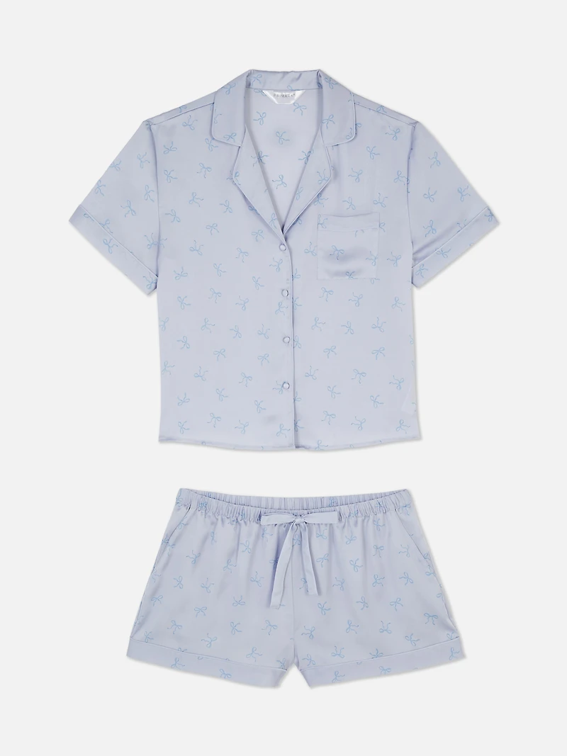 Satin Printed Boyfriend Short Pajama Set