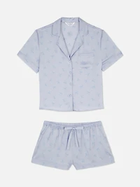 Satin Printed Boyfriend Short Pajama Set