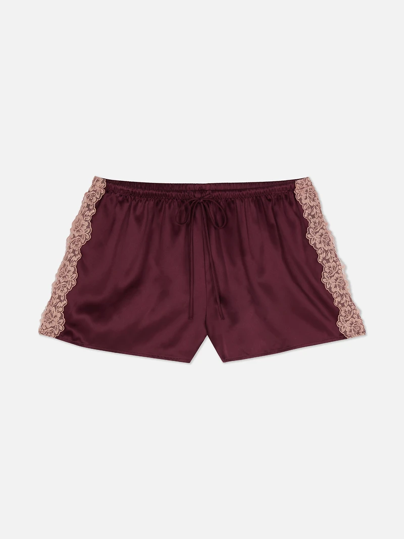 Satin Contrast Lace Shorts