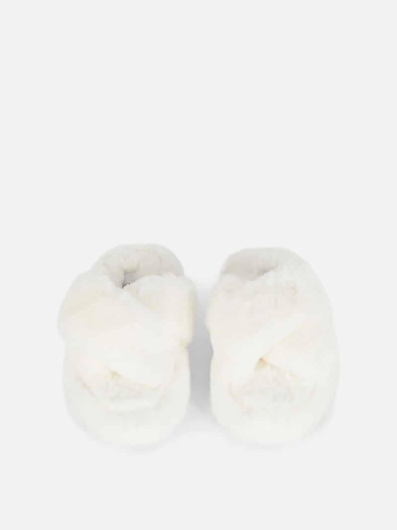 Fluffy Cross Strap Slippers