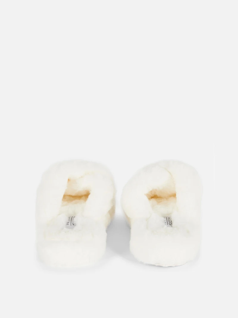 Fluffy Cross Strap Slippers