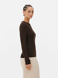 Women's Chocolate Ribbed Crew Neck Sweate