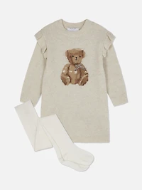 1.5-8yrs | Bear Sweater Dress and Tights Set