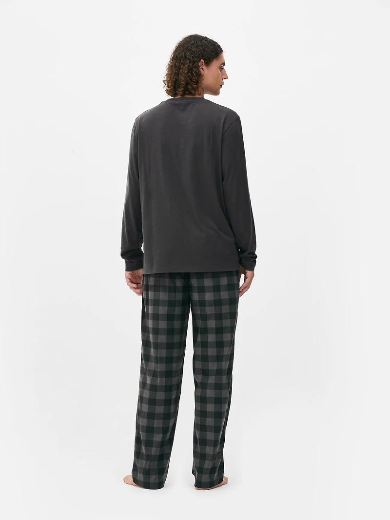 Checked Jersey Long Pajamas