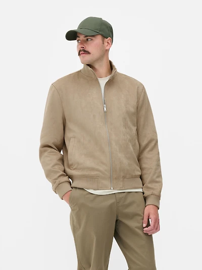 Faux Suede High-Neck Jacket