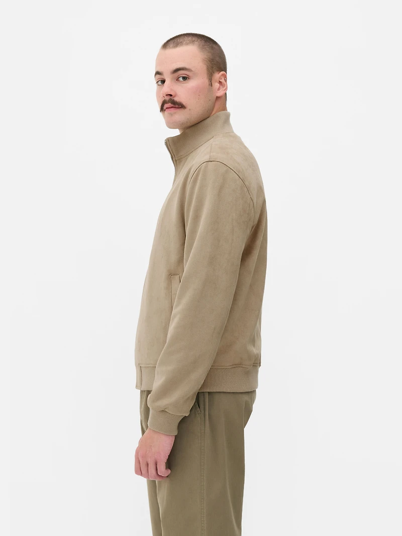 Faux Suede High-Neck Jacket