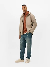 Men's Taupe Zip-Up Raincoat