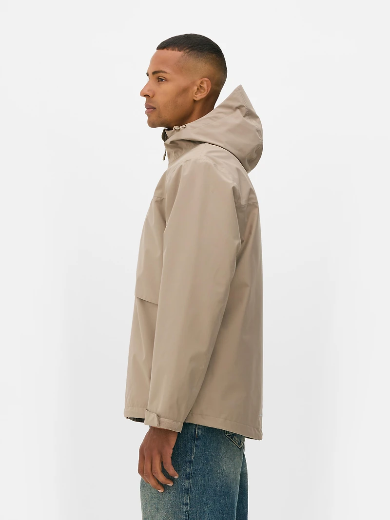 Men's Taupe Zip-Up Raincoat
